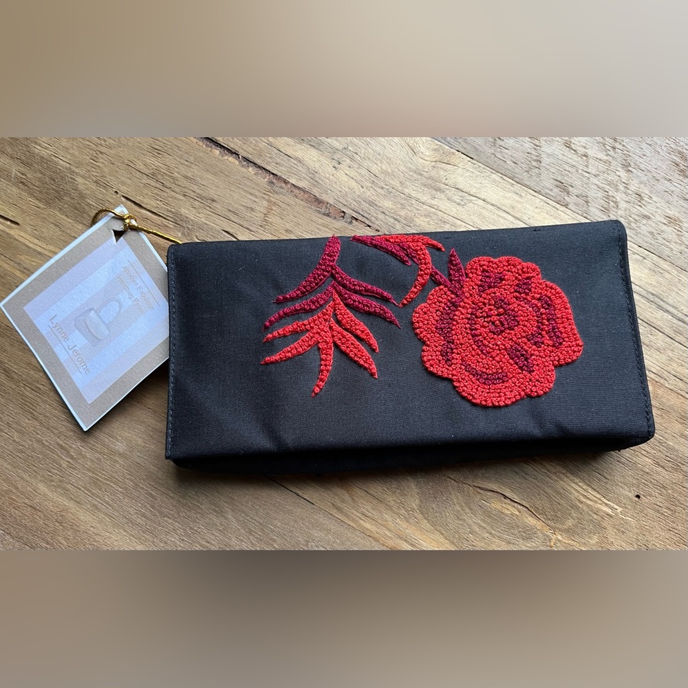 Lynne Jerome Silk Embroidered Rose Small Clutch